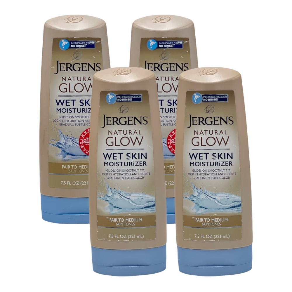 4 Pack Jergens Natural Glow Wet Skin Moisturizer Fair to Medium 7.5 oz In Shower